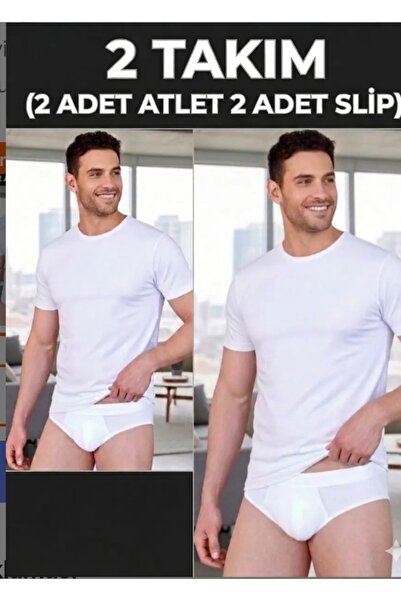 SARE NEHİR 2 Sets of Cotton Half-Sleeve Tank Tops and Slips (2 Tank Tops, 2 S...