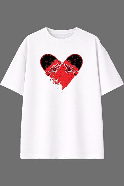 VSRN Μπλουζάκι με σχέδιο Heart Skateboard, με προεκτυπωμένο σχέδιο, λευκό, ov...
