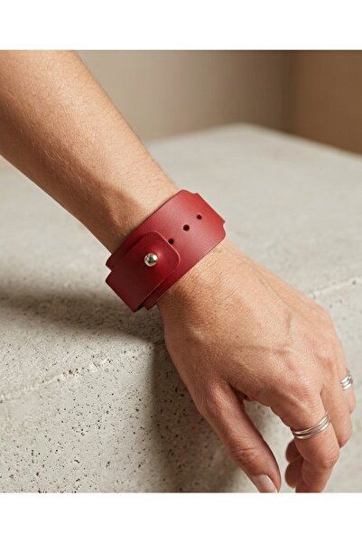 aysefe Genuine Leather Handcrafted Bracelet with Metal Clasp, 3 cm Wide