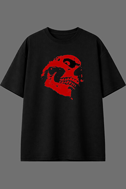 VSRN Tricou oversize negru cu imprimeu frontal cu design înfricoșător cu schelet