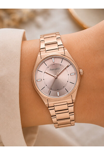 Ferrucci Women's Wristwatch Steel Band Rose Gold Color Casual and Stylish Com...