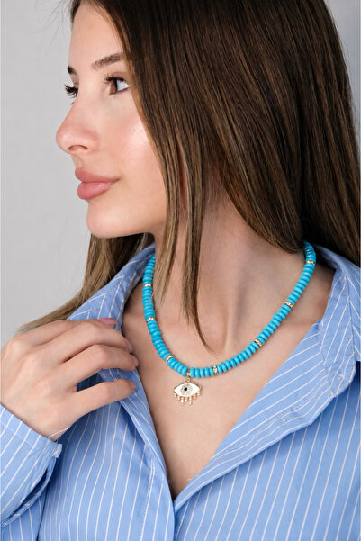 YENGEÇ Blue Bead Eye Detail Necklace