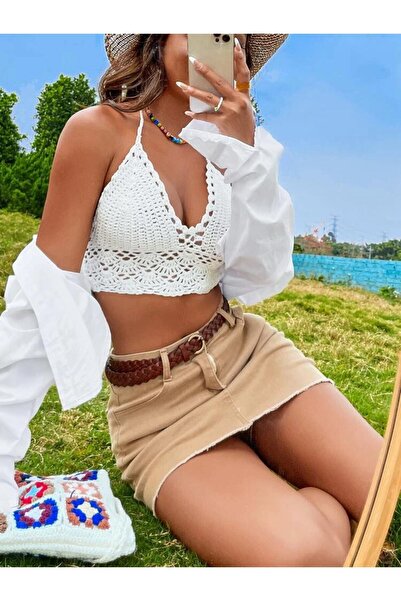 hobilanka White Print Crop Top, Bustier, Summer Fashion, Trendy, Handmade, Do...