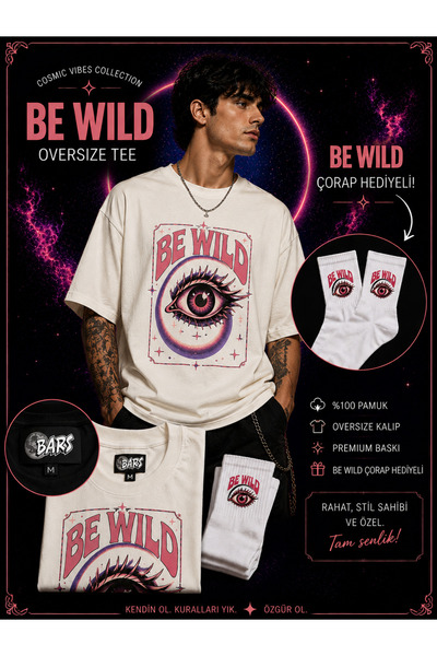 barsdepo Be Wild Unisex Oversize Premium T-Shirt |   Socks with Gift