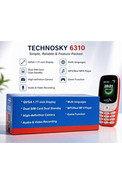 Technosky جوال بشريحتين، شاشة 1.77 بوصة، كاميرا عالية الدقة، راديو FM مدمج، مشغل MP3/MP4، لون اسود