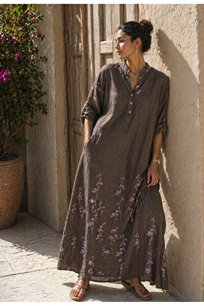 espoire butik kadın italyan keten elbise 42 44 46 48 bedenlere uyumludur