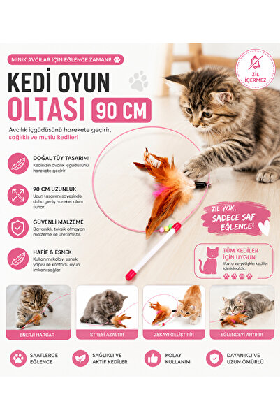 Şahin 90 CM Tüylü Kedi Oyun Oltası – İnteraktif Kedi Oyuncağı