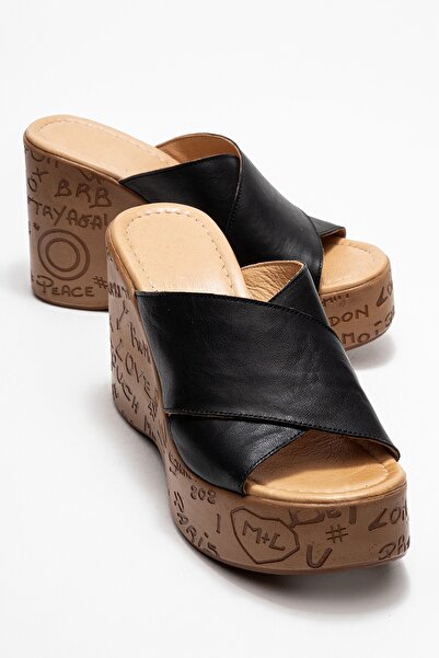 PASSAGE SHOES Papuci de damă din piele naturală cu toc 6370 NEGRU