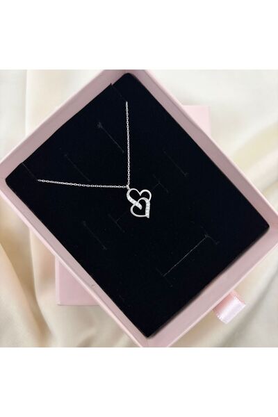 Lovera Jewellery 925 Ayar Gümüş Minimal İkili Kalp Kolye