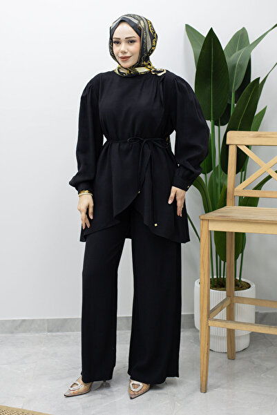 Tesettür Dünyası Asymmetrical Cut Brooch Suit Tsd260228 Black