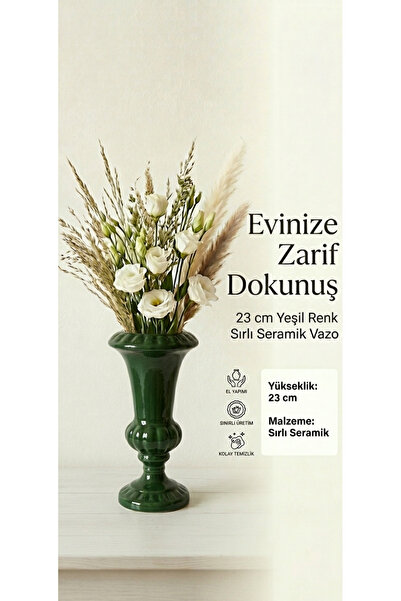 Velorahomee Zelena glazirana keramička vaza 23 cm - Poklon vaza za dnevnu sob...