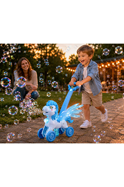 PinkBlue Ponei cu Baloane de Sapun, Aripi Mobile, Lumini si Muzica, Albastru,...