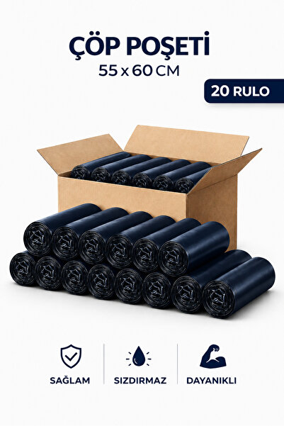 MSE HOLD Çöp Poşeti 55x60 Orta Boy 20 Rulo 400 Adet Dayanıklı Sızdırmaz Çöp T...