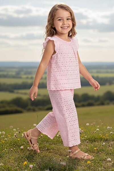 Nio Lua Girl's Brode Embroidered Ruffle Blouse Shorts Set Summer Combination