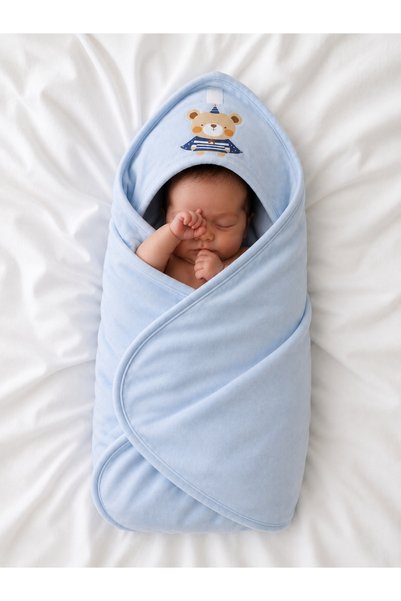 LUMY KIDS 0-3 Months Newborn 100% Cotton Teddy Bear Patterned Velcro Baby Swaddle