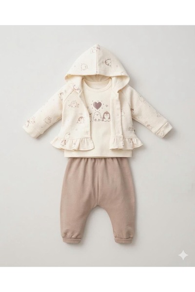 KapsülBebek Baby Girl 3-Piece Cardigan Set