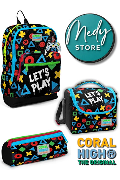 Coral High Siyah Lets Play Desenli 3’lü Okul Çanta Seti