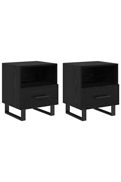 vidaxl Dulap de noapte cu sertar 2 pcs Stejar Negru 40 x 35 x 47,5 cm