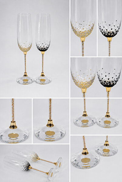 delshop Pahare Sampanie Gold , Pahare nunta personalizate cu Cristale , set 2...