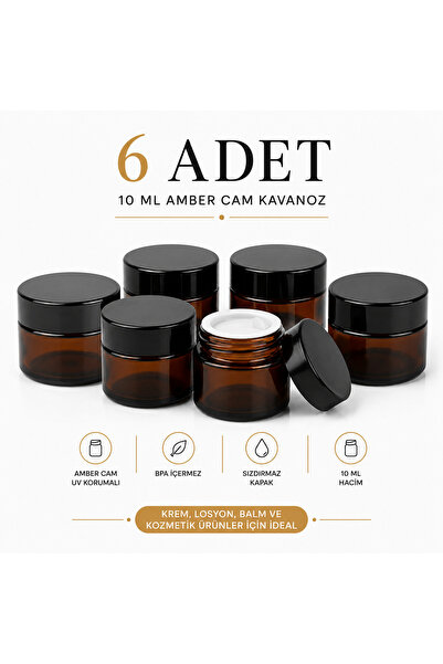makrobay 6 Pieces of 10 ml Amber Glass Jars with Black Lids