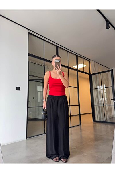 BB Bensu Buyruk TENCEL PALAZZO CRNI SA ELASTIČNIM STRUKOM