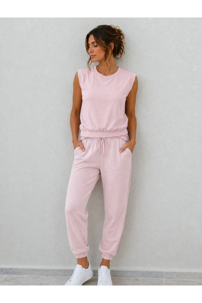 veraboutiquestile Bisiklet Yaka Kolsuz Crop ve Jogger Eşofman takım