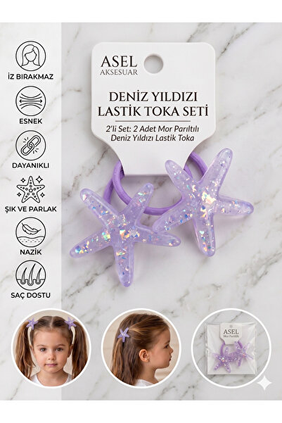 Aselaksesuarr 2'li Set Parıltılı Deniz Yıldızı Figürlü Çocuk Lastik Toka Fark...