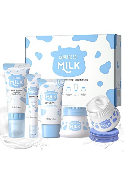 LAIKOU 5 in 1 Skincare Set - Milk Skin Care Gift Set, Face Cleanser, Eye Crea...