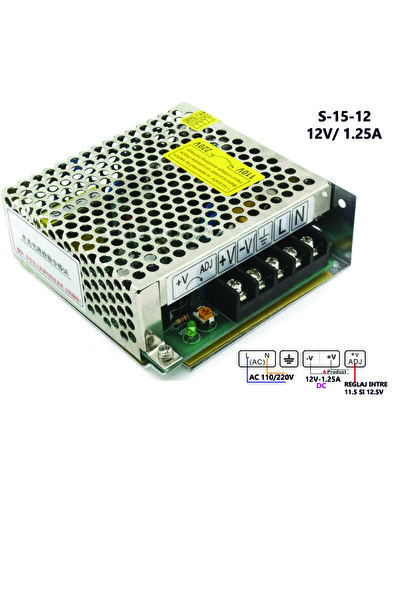 KNTECH Sursa de alimentare S-15-12 tip open frame 12V/1,25A pentru camere de ...