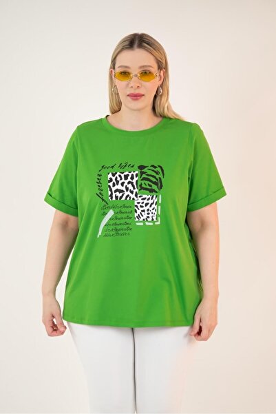 Roxxlen Women's Plus Size Front Print Patterned Blouse