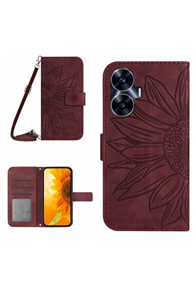 sscase Flower Embossed Leather Θήκη Πορτοφόλι Wine Red (Realme C55)