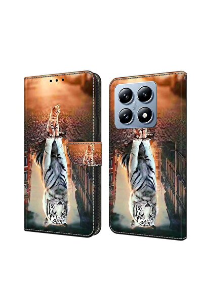 sscase Colored Drawing Θήκη Πορτοφόλι Cat and Tiger (Xiaomi 14T Pro 5G)