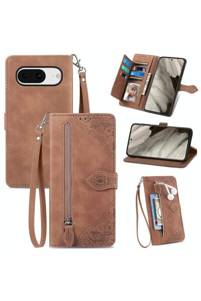 sscase Flower Zipper Θήκη Πορτοφόλι Brown (Google Pixel 8 5G)