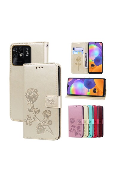sscase Rose Embossed Leather θήκη Πορτοφόλι Gold (Xiaomi Redmi 10C)