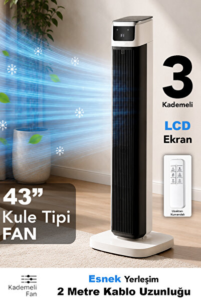 mimtec 3 Hız Kademeli Fan - Kule Tipi Soğutucu Dokunmatik LCD Ekran Uzaktan K...