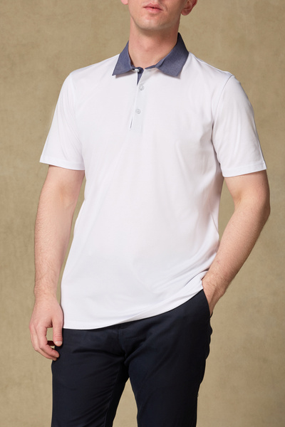 Abbate Tricou polo simplu pentru bărbați, cu guler polo, din bumbac merceriza...