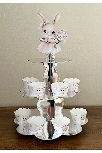 Okarttasarım Tavşan Cupcake Standı ve 10 Adet Cupcake Sargısı