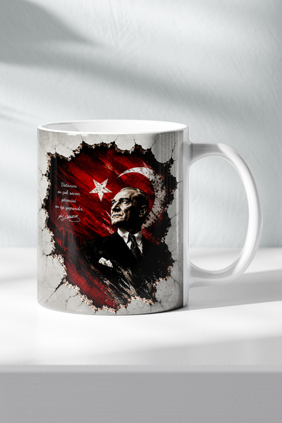 DekorHane Ataturk, Turkish Flag Porcelain Mug, Gift Moon and Star Themed