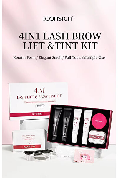 iconsign 4-in-1 Lash & Brow Kit – Lash Lift, Brow Lamination, Tint (Black/Brown/Coffee) – Keratin Perm, Vegan Formula, Long-Lasting Curls & Full Brows – Professional Salon Results at Home!