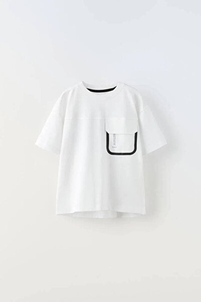 Rubeto Kids 6-14 Years Old Boys' White T-Shirt with Pocket Detail and Back Print