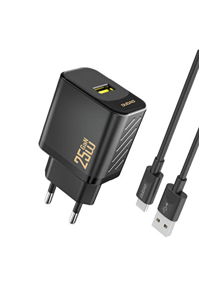 DUDAO Φορτιστής GaN με Θύρα USB-A και Καλώδιο USB-C 25W Power Delivery Μαύρο ...