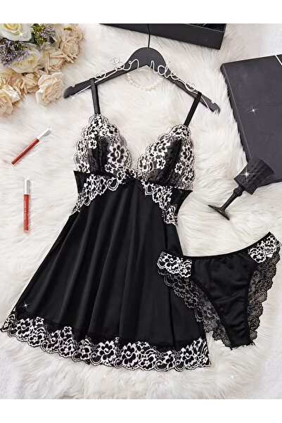 Generic 2pcs Women'S Sexy Lingerie Set -2-Piece Contrast Floral Lace Nightgow...