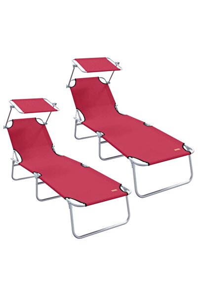 vidaxl Șezlong 2 pcs Roșu 58 x 188 x 77cm Poliester