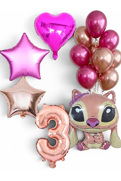 CAVAŞ sun hat Cute Pink Character Birthday Balloon Set Fuchsia Rose Gold Deco...