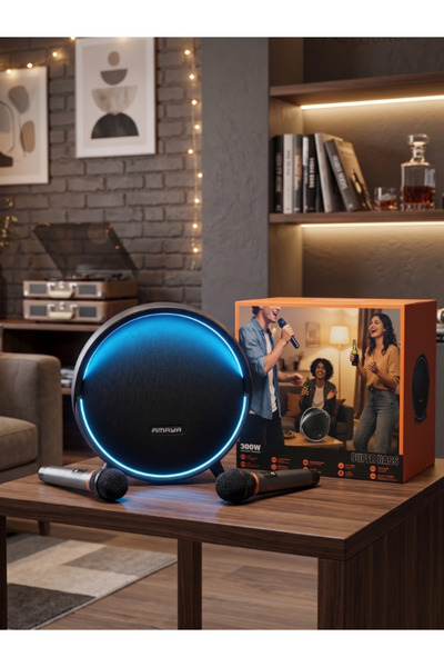 AMAYA ASP-HK9 300W Super Bass Bluetooth Parti Hoparlörü Çift Mikrofonlu Karao...