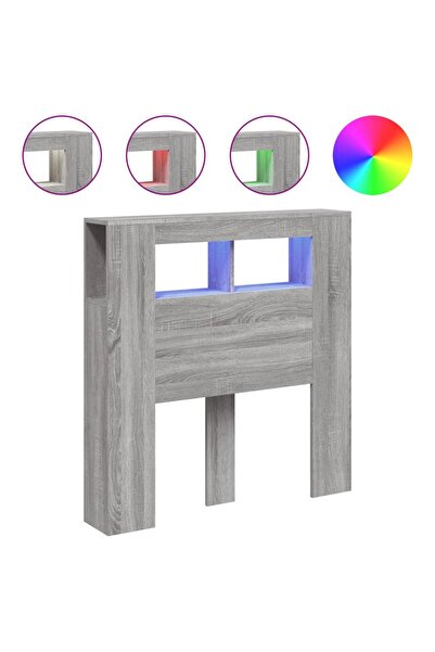 vidaxl LED headboard, sonoma grey, 100x18.5x103.5 cm, wood