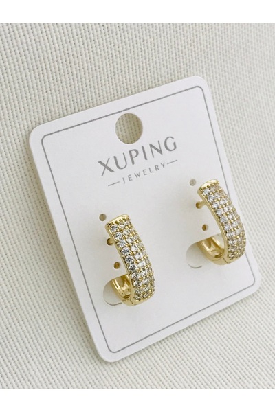 XUPING JEWELRY 14K Altın Kaplama Zirkon Taşlı Halka Küpe