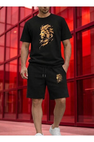 SILATU Men's Lion Printed Shorts T-Shirt Set