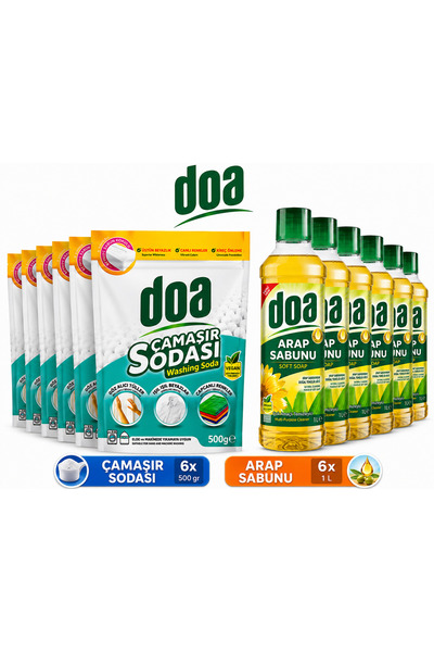 Doa 🚀 Arap Sabunu 1L x6 + Çamaşır Sodası 500 Gr x6 12’li Mega Avantajlı Temi...