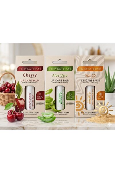 Dr.Rena Lip Care Cream Set of 3 Eco Package Cherry, Aloe Vera, Spf15